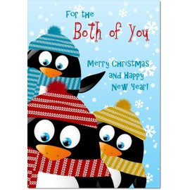 doodlecards To Both of You Christmas Card Three Penquins Medium Size Christmas Card for To Both of You with Plain Envelope