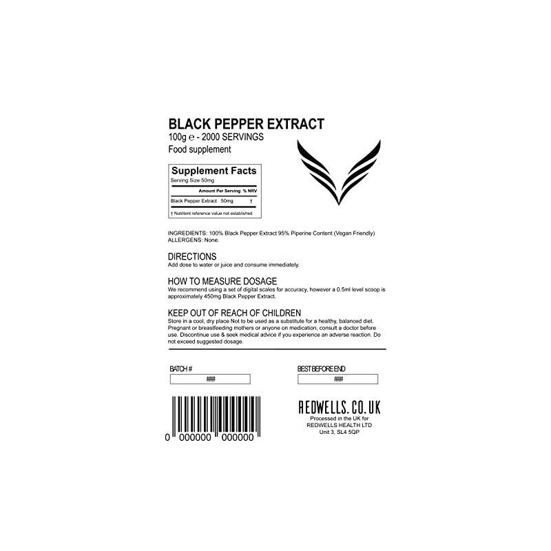 Black Pepper Extract Powder 95% Piperine Herbal Extract REDWELLS -
