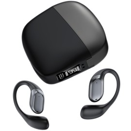 VIRIDIANA Oído Abierto Audífonos Bluetooth 5.3, Inalámbricos Deportivos con LED Visualización Digital Audifonos Correr, 3D por Controlador de 14.2mm, 48 Horas de reproducción, Micrófono, Negro