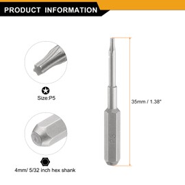 HARFINGTON 5pcs P5 Pentagon Screwdriver Bit 5/32" Hex Shank 35mm/1.38" Length Magnetic 5 Point Head Hex Bits S2 Steel Screw Driver Bit