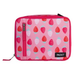 PackIt Freezable Classic Lunch Box, Sweet Strawberry, Built with ECOFREEZE Technology, Collapsible, Reusable, Zip Closure With Zip Front Pocket and Buckle Handle, Designed for Fresh Lunch On the Go