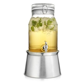 Classic Home Ice Cold Beverage Drink Dispenser Durable Glass Lock Top Lid on Galvanized Stand/Ice Bucket 1.5 Gallon With Spigot Great For Outdoors, Parties, Home, Laundry Rooms, & Daily Use