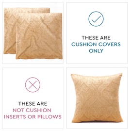 Encasa XO Luxury Embossed Velvet Cushion Covers - Plush Throw Pillow Covers For Elegant Living Rooms & Bedrooms, Machine Washable, 40x40 cm Gold | Set of 2 | Covers Only No Insert