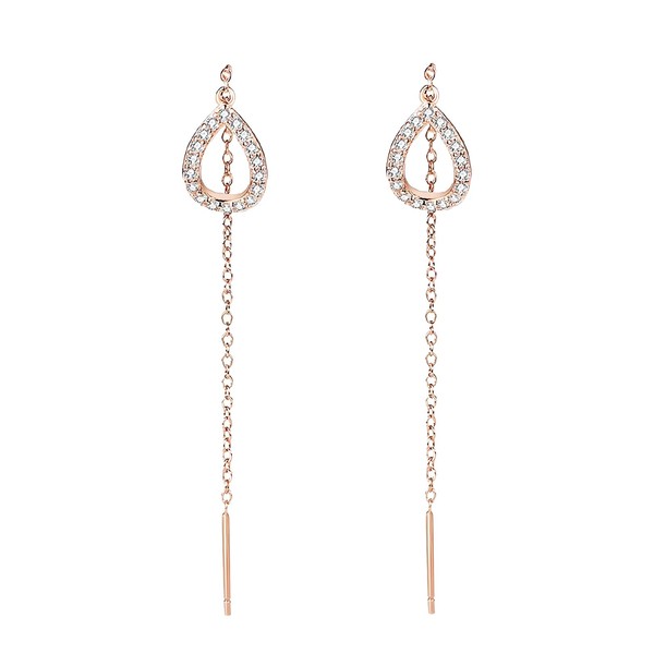 Teardrop Threader Earrings with Gold Bar Chain, Long Tassel Chain