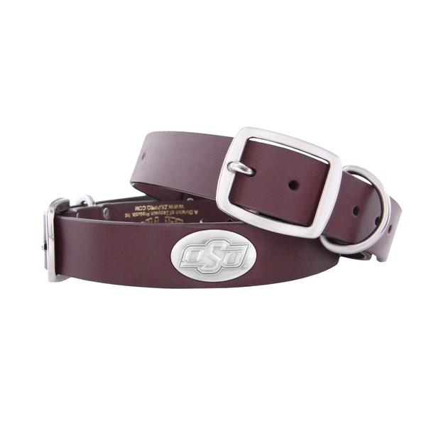 ZEP-PRO Brown Leather Concho Pet Collar, Oklahoma State Cowboys, Medium