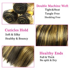 Vinmdonm Ombre Bundles Human Hair Blonde Straight Bundles Highlight Human Hair Bundles 14 16 18 inch P1B/27 Human Hair Bundles Two Tone #1B Black Mixed With #27 Honey Blonde Bundle