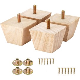 4PCS Wood Furniture Legs 2 inches Square Furniture Legs with Bolt Walnut Sofa Legs Couch Legs Replacement for Legs for Piano Bench, Chest-Turned-Coffee Table (Unfinished Wood Color)
