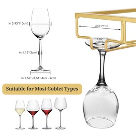 Xverycan Wine Glass Rack Under Cabinet, 8 Row Extreme Large Stemware Hanger, Metal Wine Goblet Holder, DIY Bar Glass Storage Rack for Bar Counter, Kitchen, Screws Included (Gold)