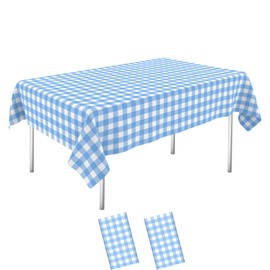 OLIVBIN 2 Pack Blue and White Checkered Tablecloth Blue Checkered Flag Tablecloth, Disposable Plastic Gingham Table Cover for Parties, Race Car Birthday Party, Birthday, Outdoor Picnic, 54 × 108 Inch
