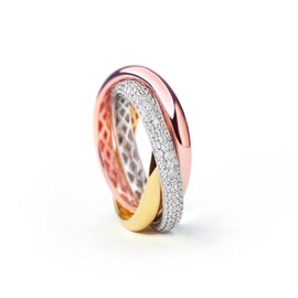 Gift From New York Women's Ring, 3 Rings, 3 Colors, Tri-Color, Platinum, 18K Gold, Finished, Brand, Present, Created Diamond