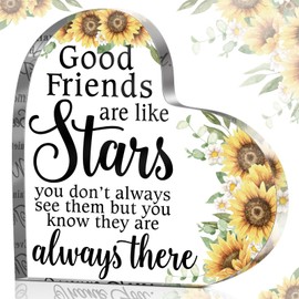 Yulejo Gift for Friend Friendship Thank You Gifts Acrylic Heart Keepsake Inspirational Office Appreciation Signs Plaques for Women Friends Coworker Teacher Office Table (Sunflower)