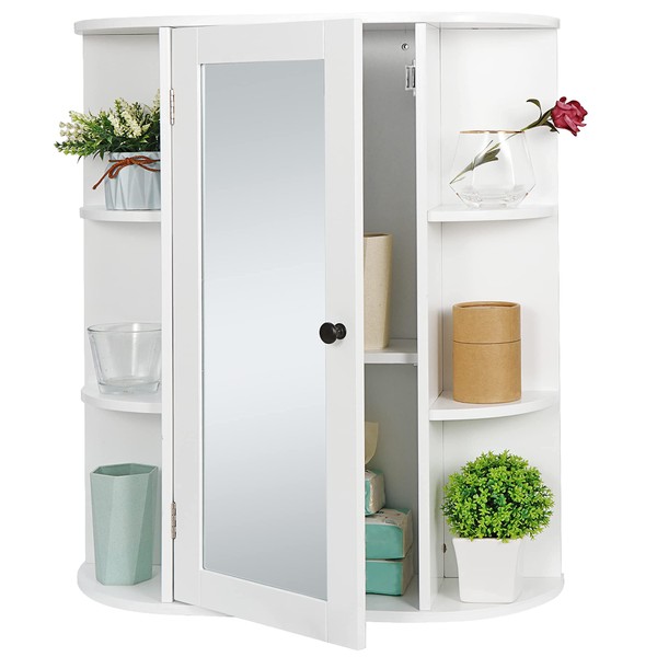ZenStyle Bathroom Mirror Cabinet Wall Mounted, Single Door White Bathroom Wall Cabinet Medicine Cabinet with Mirror and Adjustable Inner Shelves for Bathroom, Living Room