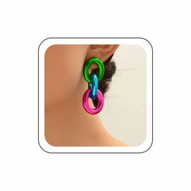 Zeshimb Paperclip Link Chain Earrings Geometric Oval Dangle Drop Earrings Dopamine Coloured Chain Tassel Statement Earrings Chunky Cuban Link Earrings Jewelry for Women