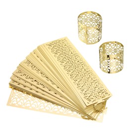 sourcing map 100Pcs Napkin Rings Laser Cut Foil Paper, Napkin Holder Hollow Napkin Bands for Weddings Party Serviette Table Decoration Restaurant (Reflective Gold, 5.3 x 1.6")