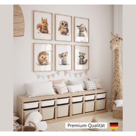 LAVEMA Pictures Children's Room Decoration Happy Forest Animals Poster A4 without Picture Frame Wall Pictures Boy Girl Animal Pictures Children's Room Baby Room Decoration Wall Poster