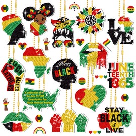 Estune 15 Pcs Juneteenth Diamond Painting Keychains Kit Black History Month Diamond Keychain Art 1865 Freedom Day 5d Diamond Painting Decoration for African American Independence Holiday Party Favor