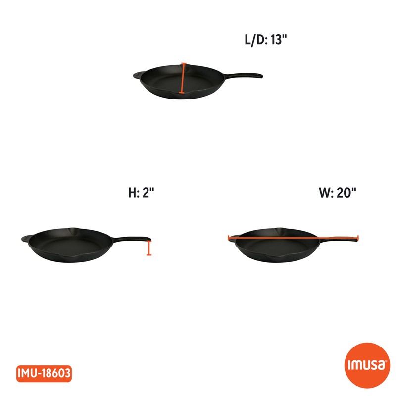 IMUSA 12in Cast Iron Preseasoned Skillet with Helper Handle
