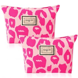Shengxi Cosmetic Bag with Pink Leopard Print Large Capacity Women's Handbags Canvas Make Up Bags Zip Toiletry Bag Organiser for Women Girls Ladies 2 Pieces, pink, Modern