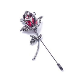 Rhinestone Rose Flower Brooch.Crystal Lapel Pin Brooch, Classy Flowers Tie Pin for Women Men Boutonniere Suit Pins (Red)