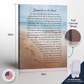 Footprints in the Sand Wall Decor, Footprints in the Sand Inspirational Wall Art, Beach Decor, Christian Gifts for Men and Women Chrisitan Wall Decor, Sympathy Gift, Gift Ready To Hang C2102-16x20