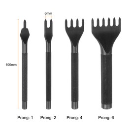 sourcing map 4pcs Leather Prong Punch 6mm 1/2/4/6 Prong Diamond Lacing High Carbon Steel Leather Stitching Punch Chisel Hole Punches Punching with 6mm Cutting Mat for Leathercraft DIY
