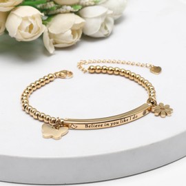 DS Inspirational Bracelet for Women Butterfly Daisies Charm Believe in you like i do friendship Bracelets Exquisite Stainless Steel jewelry Birthday Gift To Daughter Sister Best Friend Bestie-Gold