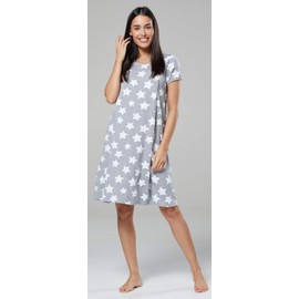 HAPPY MAMA. Women's Labor Delivery Hospital Gown Breastfeeding Maternity. 434p (Grey Melange with Stars, UK 14/16, XL)