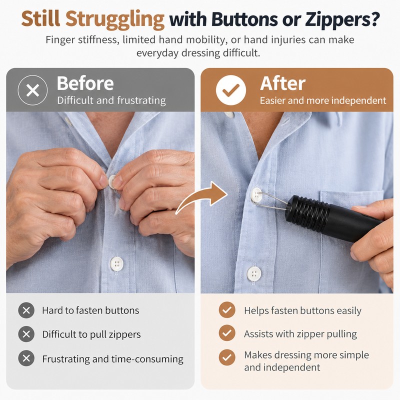 Button Hook & Zipper Pull Aid for Seniors & Limited