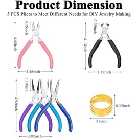 Sixstore 5 Pieces Jewelry Pliers Set with Spring Jewelry Making Pliers Set with Needle-Nose Pliers Round Nose Pliers Wire Cutter DIY Pliers Jewelry Making Kit for Girls