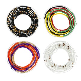Teniinet Teniinet 4PCS 50 Handmade African Waist Beads for Women Non-Stretching(Tie-on) Style 3