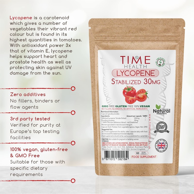 Lycopene – 30mg per Capsule – Stabilized, Microencapsulated Formula –