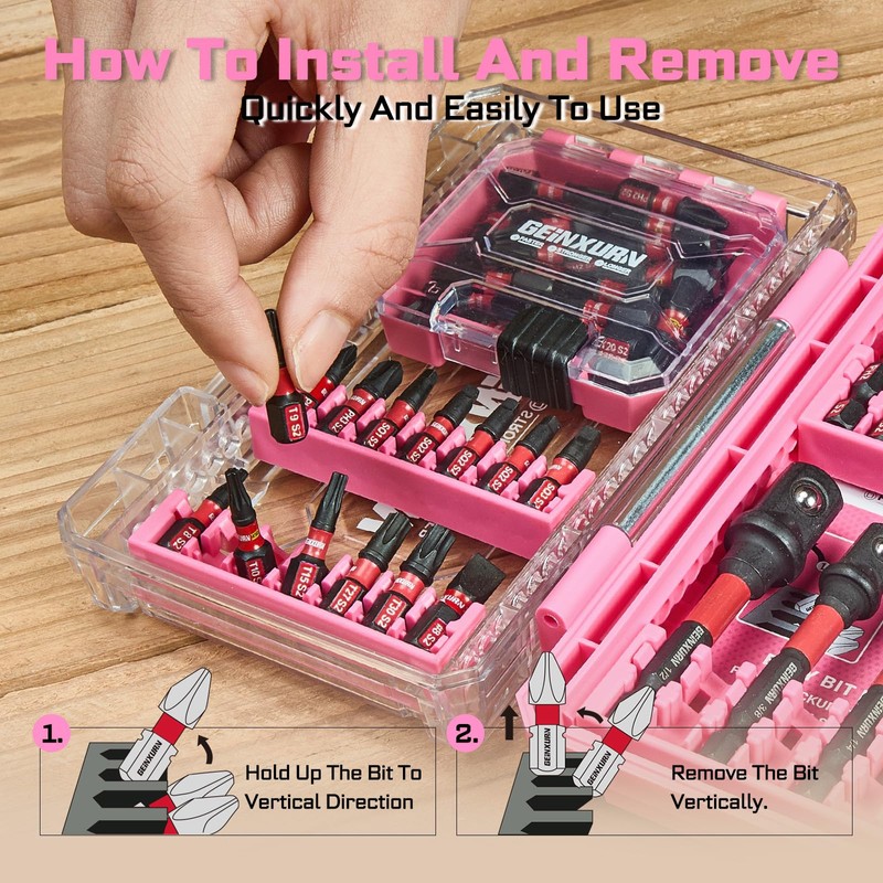 Geinxurn 55Pieces Impact Screwdriver Bits Set, Magnetic S2 Steel Phillips/Slotted/Square/Torx