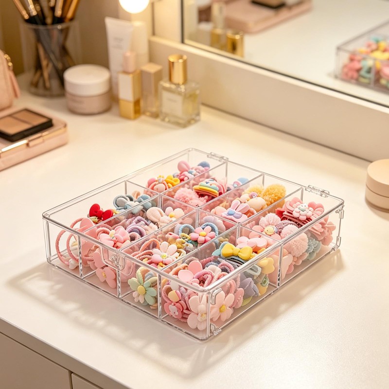 KKONHII Hair Accessories Organizer with Lid Clear Hair Tie Organizer