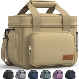 HOTOR Lunch Box for Men and Women - Leak-Proof Insulated Lunch Cooler Bag with Adjustable Strap, Multiple Pockets for Office, Picnic, Hiking, Beach, 1 Layer, Brown, 11.0" x 7.1" x 8.3"