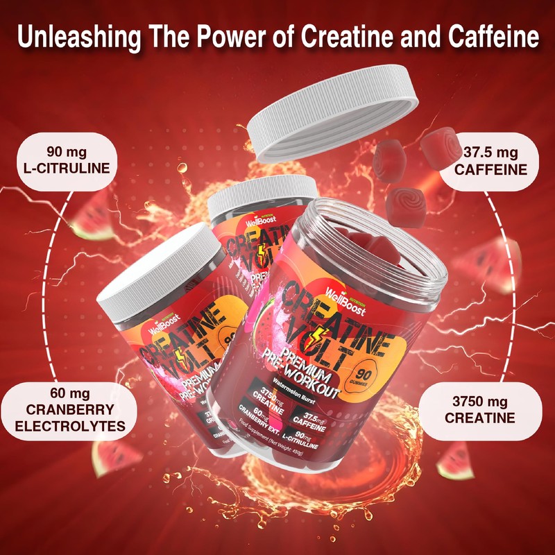 WellBoost Creatine Volt 90 Gummies – Creatine, Caffeine, L-Citrulline, Cranberry