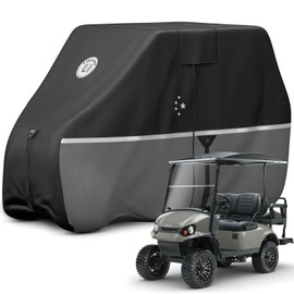 LI LIBZAKI 2 Passenger Golf Cart Cover Fits EZGO, Club Car, Yamaha, 420D Waterproof Windproof Sunproof Outdoor All-Weather Full Cover -Black/Gray-M