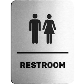 Brushed Aluminum Unisex Restroom Sign - Men and Women Modern Restroom Sign - Bathroom Sign Decor - Bathroom Door Signs - Restroom Signs for Business - Bathroom Signage