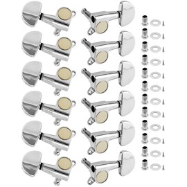 QWORK 3L3R Guitar Tuning Pegs, 12 PCS Knob Tuning Key, Guitar Machine Heads, for Electric or Acoustic Guitars, Electroplated Silver