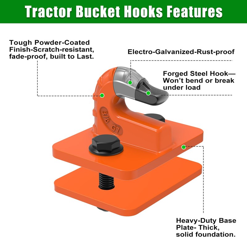Insaga 3/8" Tractor Bucket Hooks - 2 Pack Forged Steel