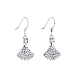 Bellitia Jewelry Women's Fan/Skirt CZ Diamond Tassel Earrings Drop Earrings Made of Sterling Silver 925 Rhodium-Plated Cubic Zirconia Birthday Christmas Gift Jewellery for Women Girls, Sterling