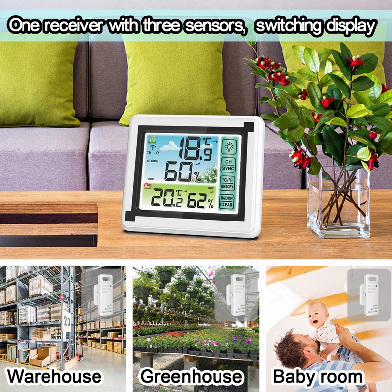 Indoor Outdoor Wireless Thermohygrometer Temperature Humidity Monitoring Weather Clock Digital