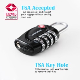 Lumintrail TSA Approved Locks, 4 Digit Combination Luggage Locks TSA Approved, Travel Locks for Luggage & Suitcase with 4-FT Steel Cable, Black, 6 Pack