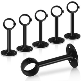 Ceiling Curtain Rod Brackets, Heavy Duty Curtain Rod Holder Black 6 Pack Ceiling Curtain Rod Hooks Hangers, Stainless Steel, Drapery Closet Rod Support Bracket for 1 Inch Drape Rods