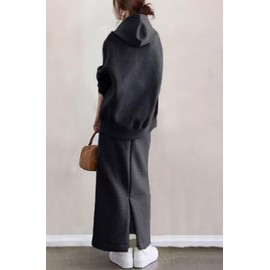 YUANYUAN HAUTE Women's Zip-up Parka Skirt, 2-Piece Set, Jersey, Top and Bottom Set, Zipper Jacket + Long Skirt, Solid, Loose, Straight, Casual, Spring and Autumn, Cute, Stylish, Work or School, Room