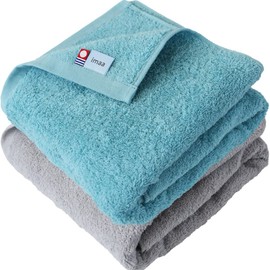 imaa Imabari Towel, Certified Bath Towel, Fluffy, Thin, Absorbent and Quick Drying, Made in Japan, 100% Cotton, Vacuum Compression Pack, Sky Blue x Gray