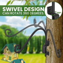 2 Pack Plant Hangers Outdoor: Swivel Bird Feeder Hangers Outdoor Wall Mount - 15 Inch Swivel Hanging Plant Bracket Metal Black Plant Hook for Flower, Lantern, Wind Chimes