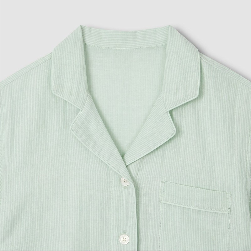 JAJU [JAJU] Women's Summer Double Cotton 3/4 Pajama Set_Light Mint