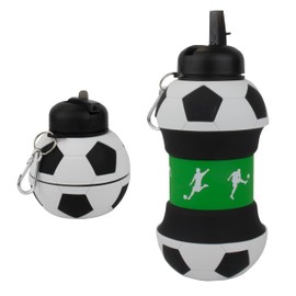 Maccabi Art Clip-On Collapsible 1 Liter, 34 oz. size BPA-Free Silicone Soccer Ball Large Water Bottle for Kids