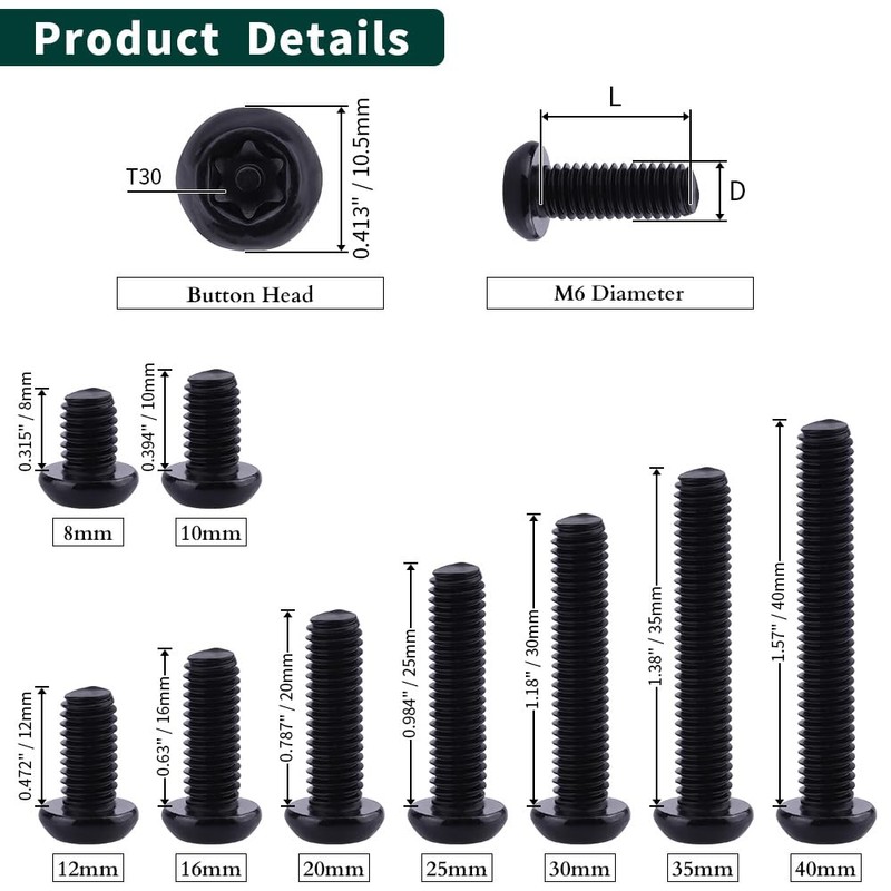 (25 pcs) M6-1.0 x 12mm Button Head Torx Drive Machine