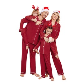 Ekouaer Christmas Family Matching Pajamas Long Sleeve Button Down Pj Set Festival Party Sleepwear Wine Red XL Men